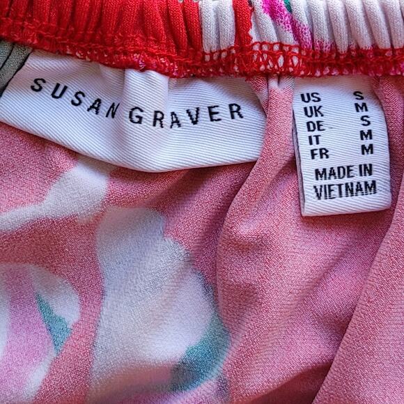 Susan Graver Liquid Knit Red Floral Maxi Dress Sz S Tank Style Overlay EUC Boho - Picture 7 of 10